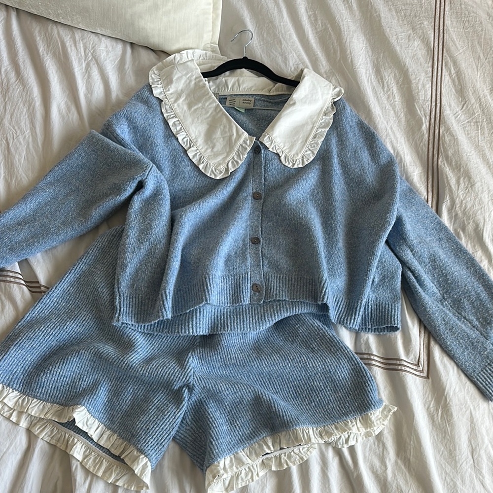 Anthropologie Blue and White Sweater Set